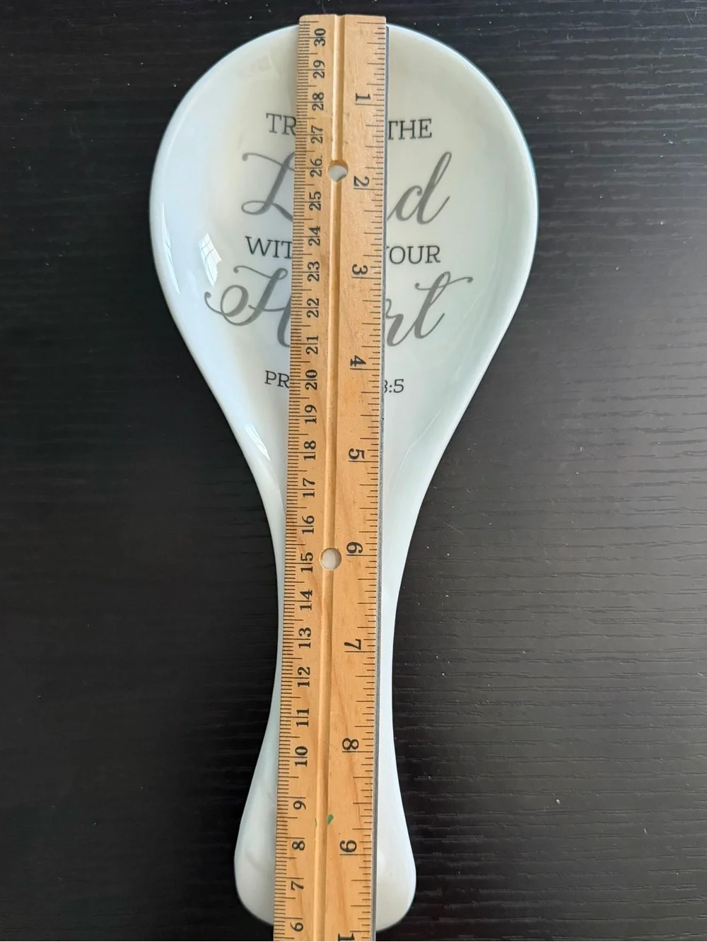 White Ceramic Spoon Rest with 'Trust in the Lord' Scripture